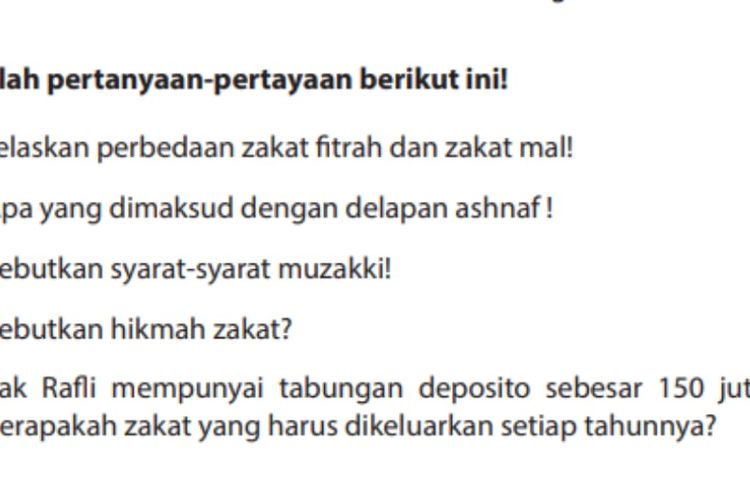 Soal Tentang Zakat Fitrah Dan Zakat Mal Kelas 9. Kunci Jawaban PAI SMP Kelas 9 Halaman 79, Bab 4 Soal Esai