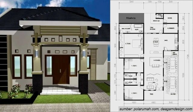 Desain Kamar Tidur Dan Ruang Sholat. 6 Contoh Denah Rumah 3 Kamar Tidur 1 Mushola. Minimalis