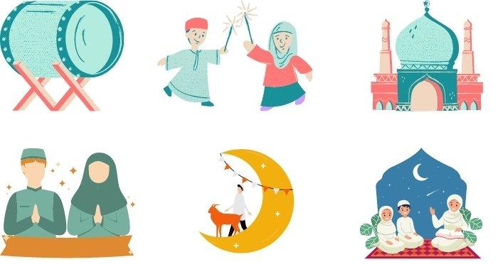 Gambar Sholat Idul Fitri Kartun. 10 Stiker WhatsApp Lebaran 2021, Gambar Masjid, Takbir & Saling