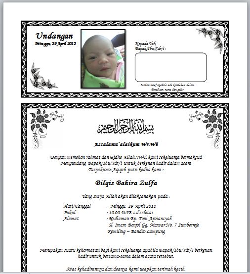 Contoh Undangan Tasyakuran Aqiqah Word. Contoh Surat Undangan Aqiqah Tasyakuran Kelahiran Bayi