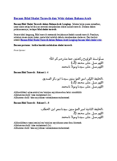 Bacaan Bilal Shalat Tarawih Dan Witir Dalam Bahasa Arab. Bacaan Bilal Shalat Tarawih dan Witir dalam Bahasa Arab