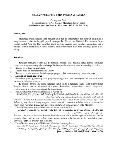 Bacaan Bilal Shalat Tarawih 23 Rakaat Lengkap Pdf. Top PDF Bacaan Bilal Saat Shalat Tarawih Dan Witir