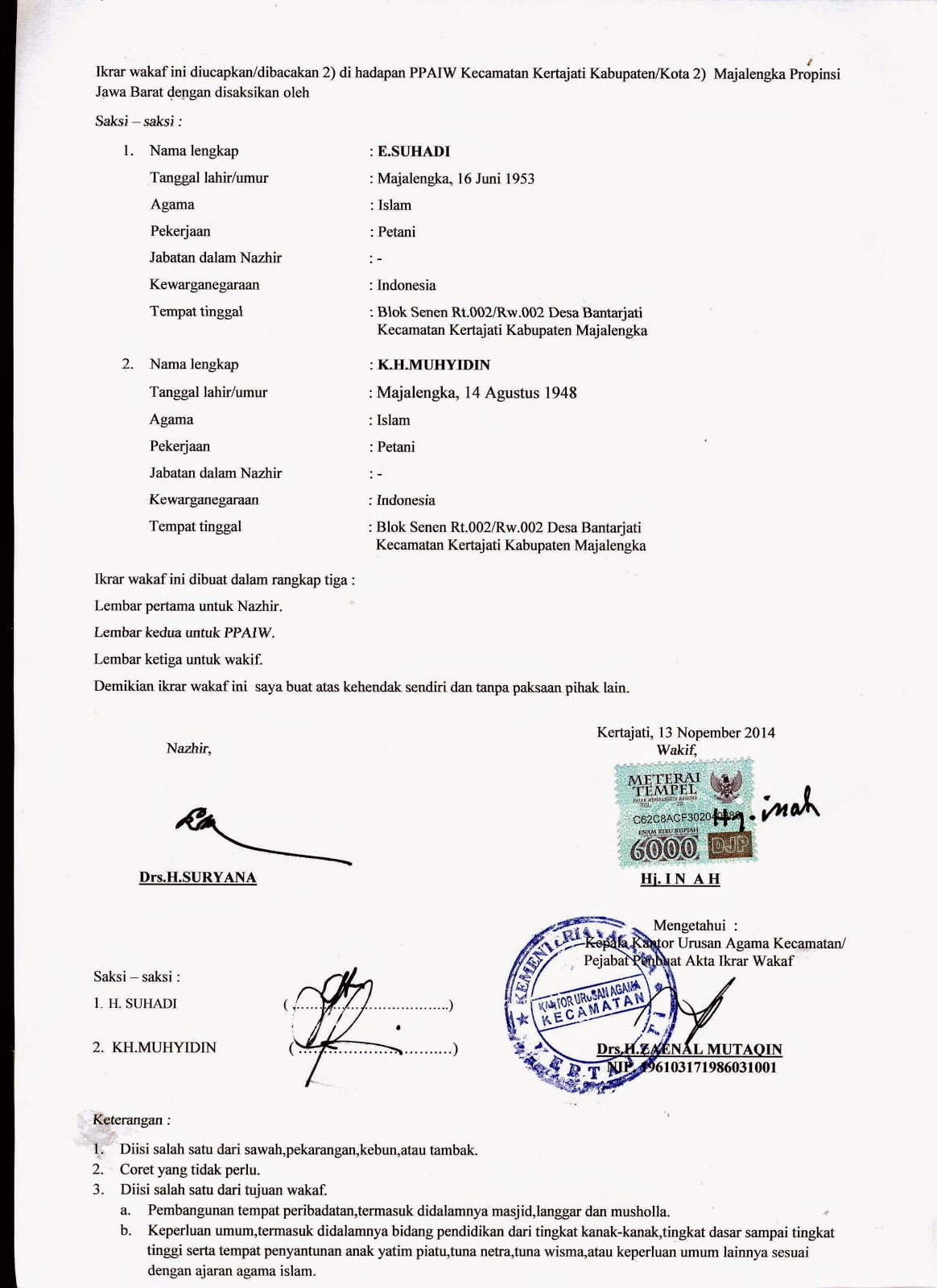 Surat Pernyataan Wakaf Tanah Untuk Masjid Doc. Contoh Surat Pernyataan Wakaf Tanah Untuk Masjid