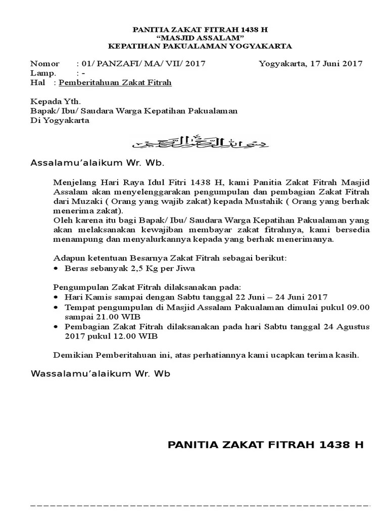 Contoh Undangan Rapat Zakat Fitrah. Panitia Zakat Fitrah 1429 H