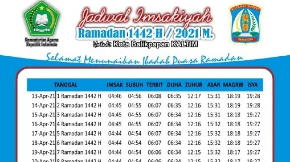 Jadwal Berbuka Puasa Waktu Balikpapan. Jadwal Imsakiyah dan Buka Puasa Balikpapan, Jumat 16 April 2021